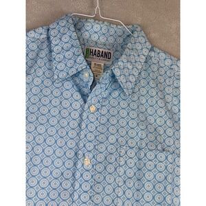 Haband Mens Short Sleeve Button Up Shirt Blue Geometric‎ Print Size Medium